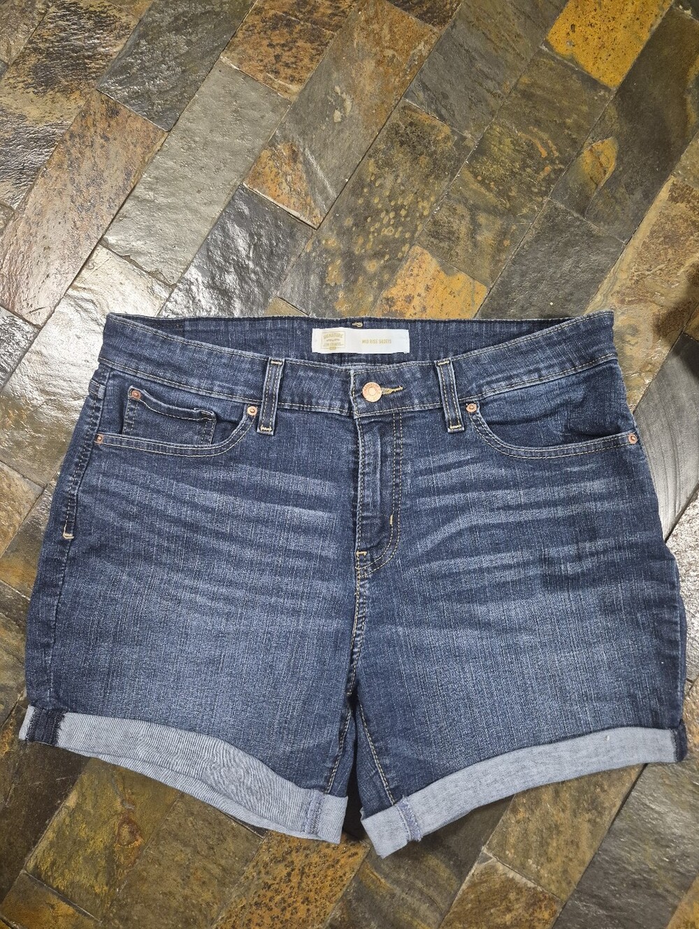 Classic Dark Blue Denim Jean Shorts - Womens